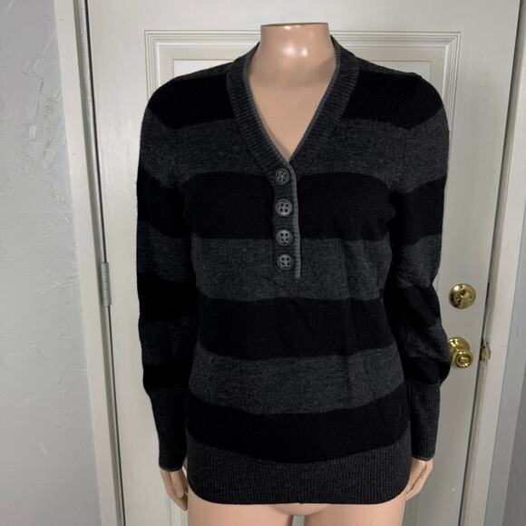 Smartwool Women's Sweater Large Henley Merino Wool Striped L/S Knit U3-4 - Picture 1 of 6